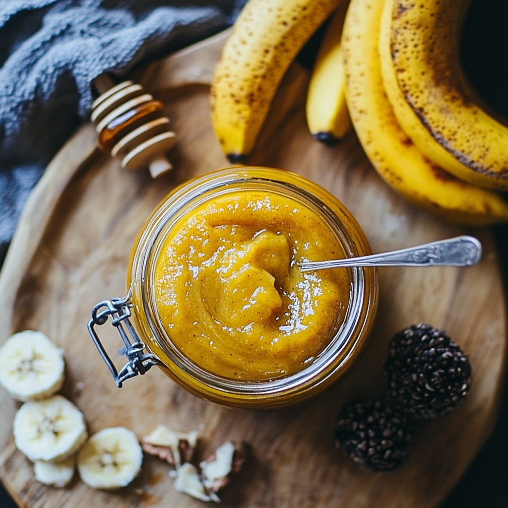 Ingredients for almond flour pumpkin banana bread, pumpkin puree, bananas