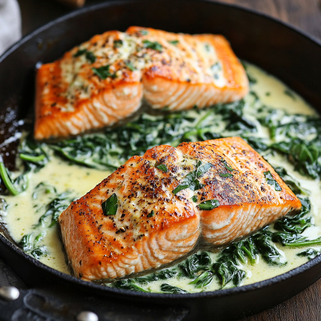 Creamy Spinach Stuffed Salmon