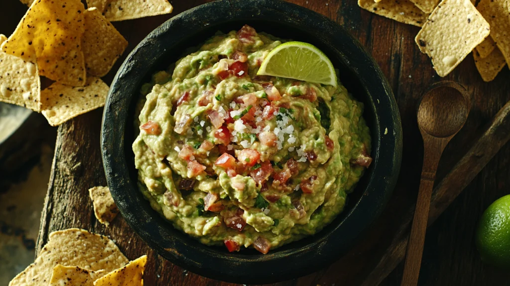 Fresh and creamy 4-ingredient guacamole served with tortilla chips.