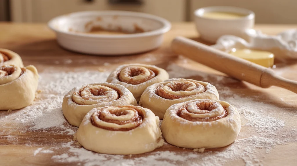 Rolling out cinnamon rolls to create a crust for apple pie