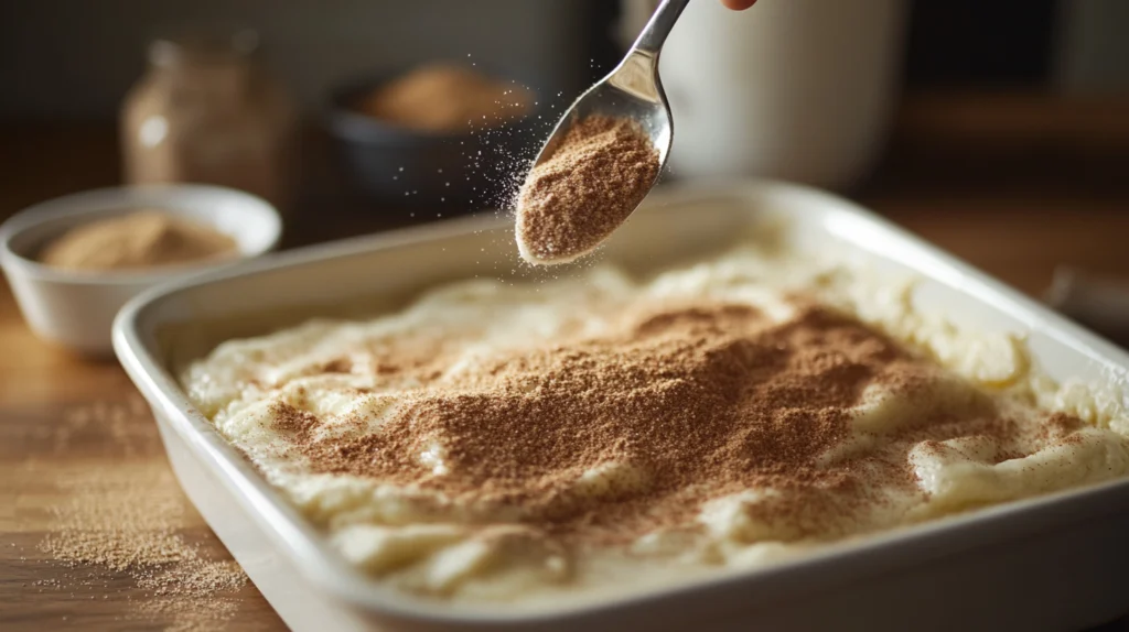 Sprinkling Cinnamon Sugar Over Cheesecake Crescent Rolls Casserole