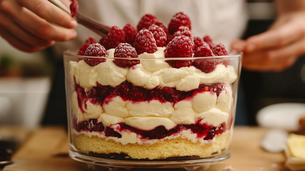 assemling tiramisu raspberry