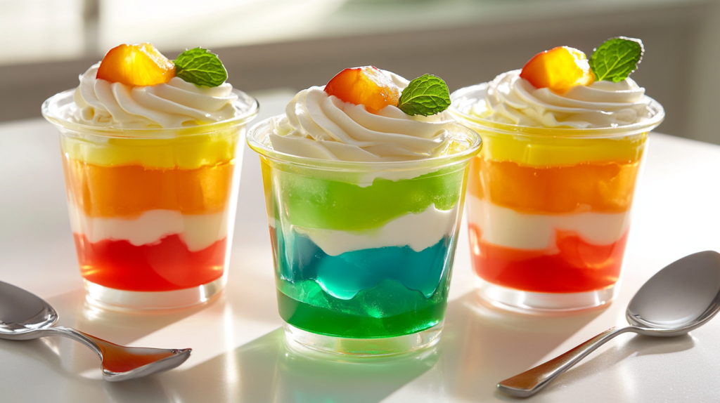  Layered Jell-O parfait cups with fruit and whipped cream