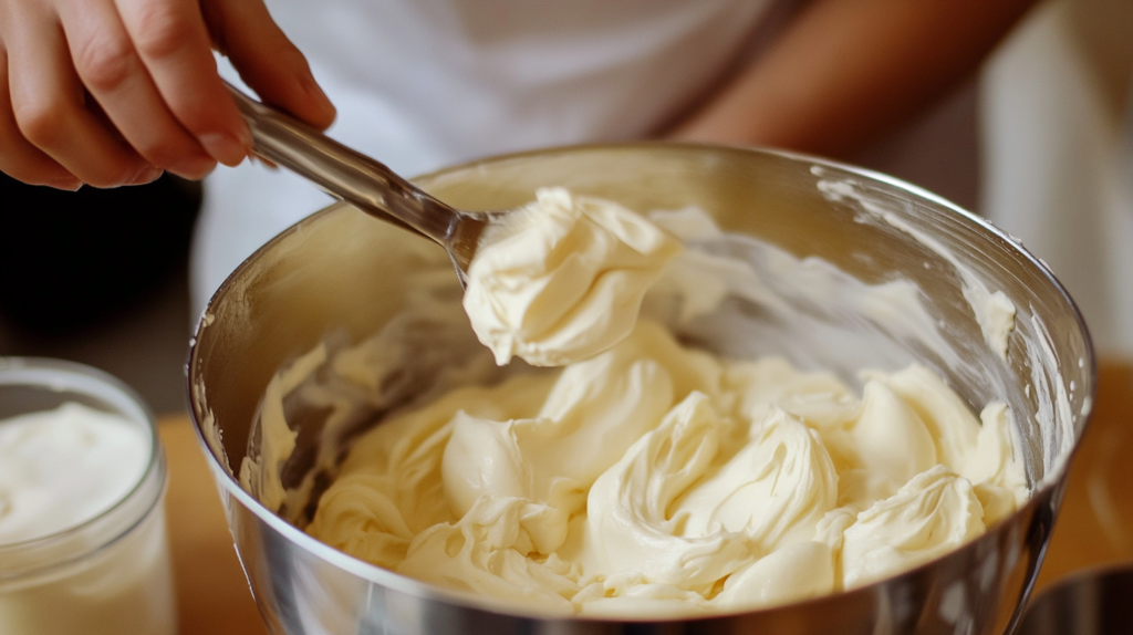 Step-by-step Raspberry Tiramisu preparing cream