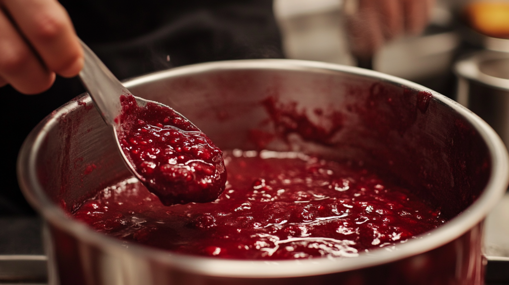 preparing raspberry coulis