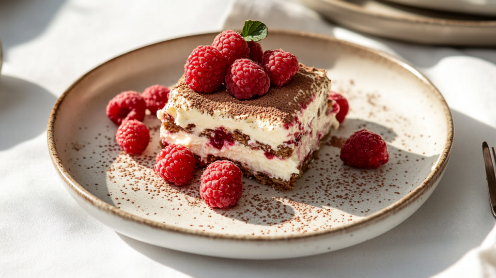 serving raspberry tiramisu
