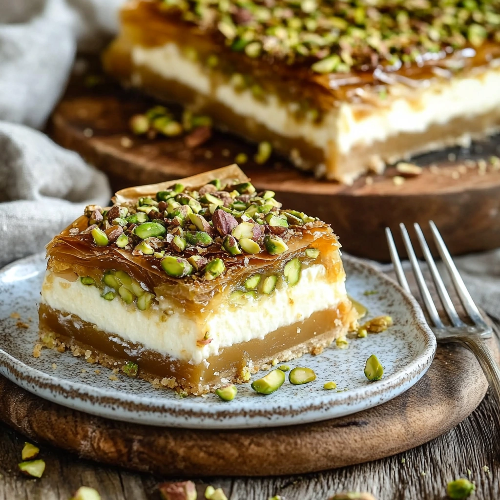 Honey Pistachio Baklava Cheesecake