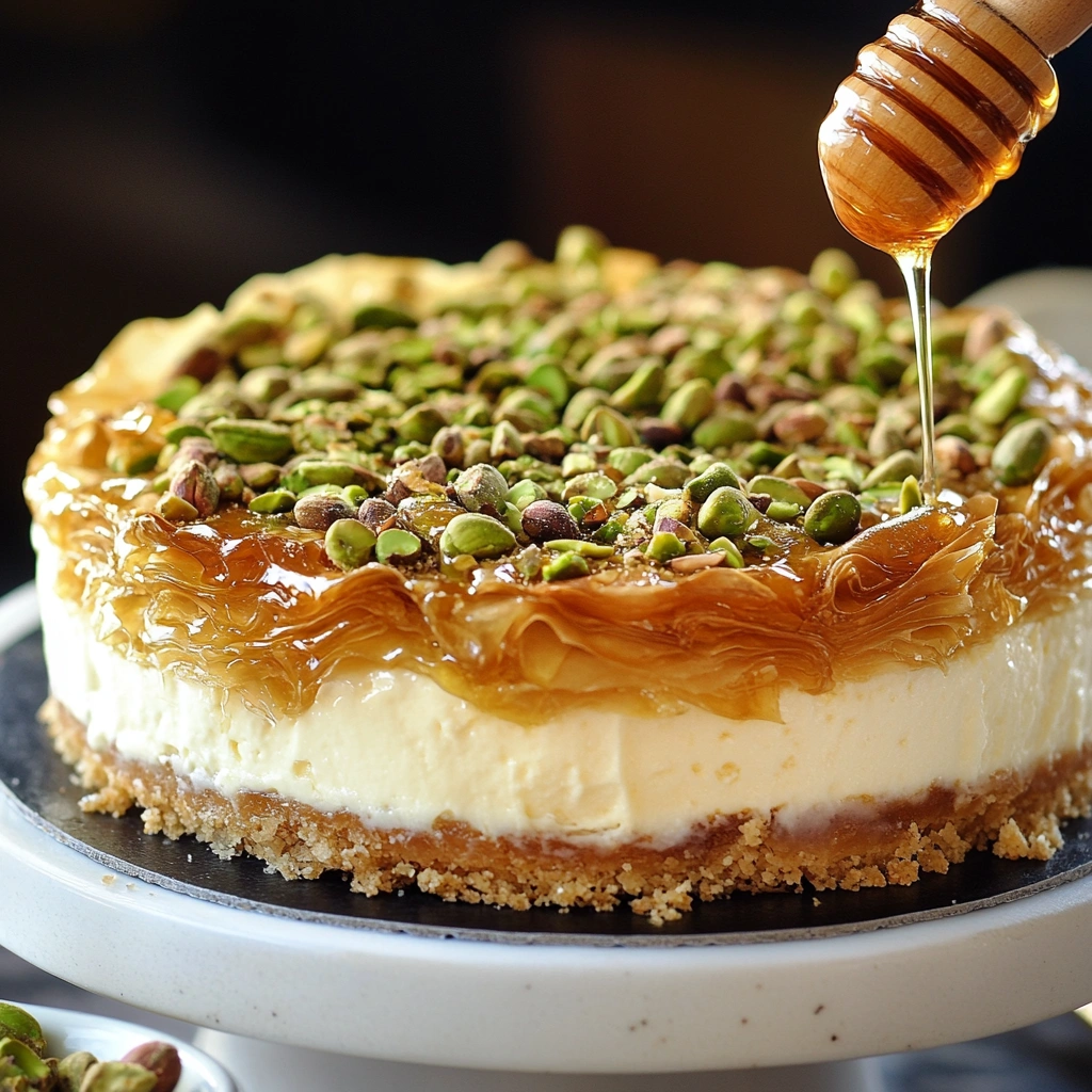 Honey Pistachio Baklava Cheesecake