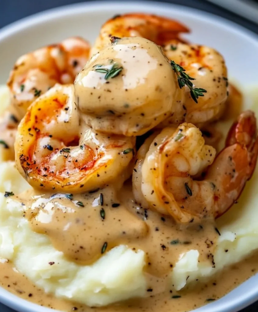 Creamy Garlic Shrimp Over Mashed Potatoes