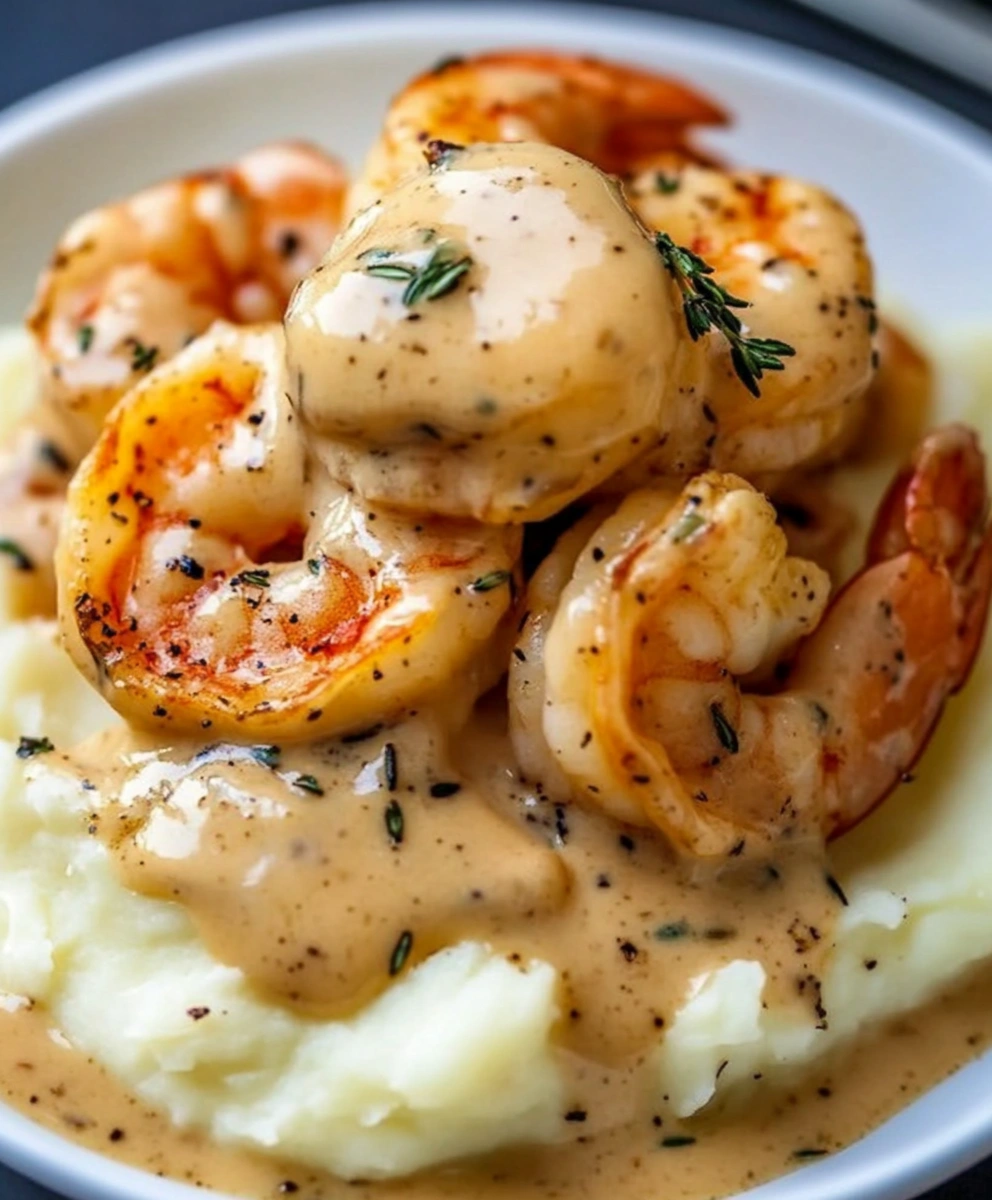 Creamy Garlic Shrimp Over Mashed Potatoes