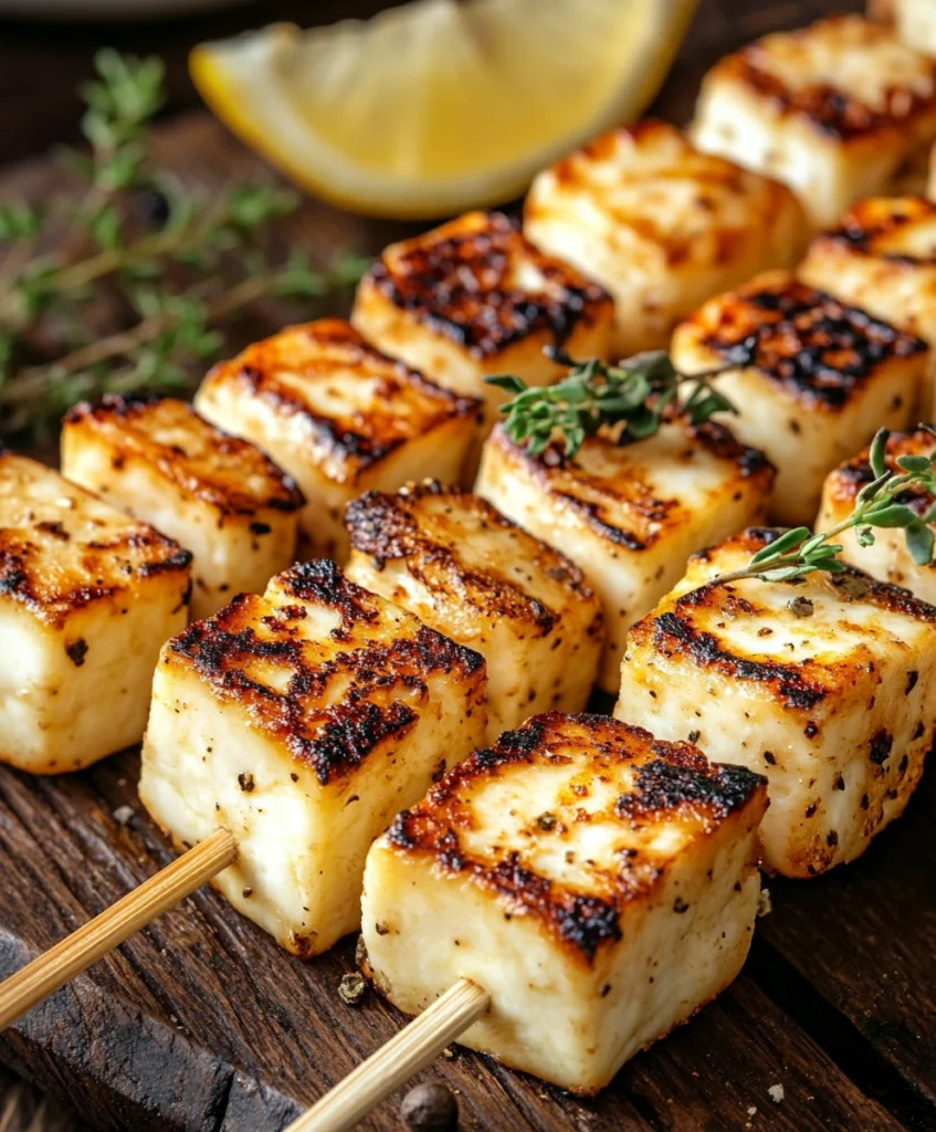 Grilled Halloumi Skewers with Lemon and Thyme