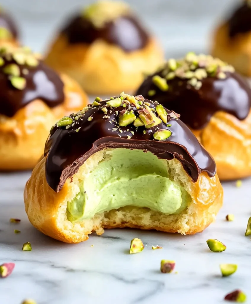Pistachio Chocolate Choux Buns