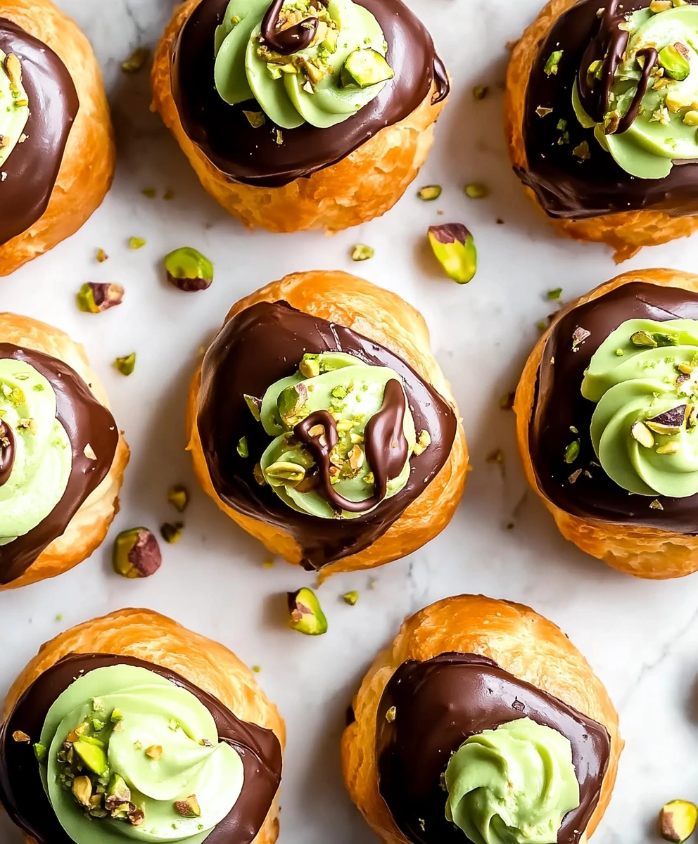 Pistachio Chocolate Choux Buns