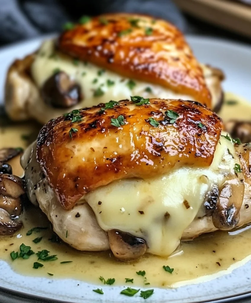Cheesy Garlic Butter Mushroom Stuffed Chicken