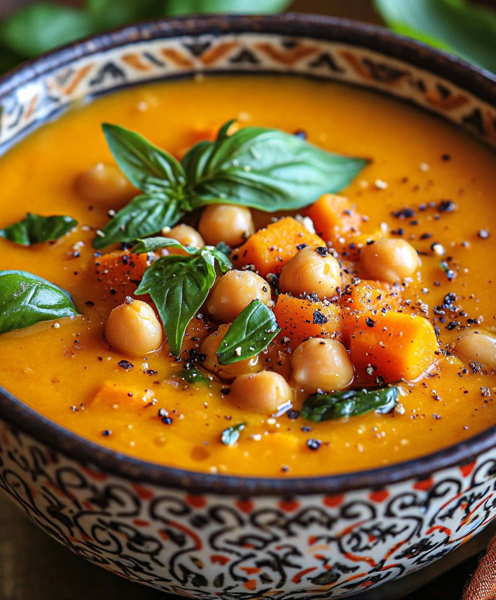 Moroccan Sweet Potato Soup with Chickpeas
