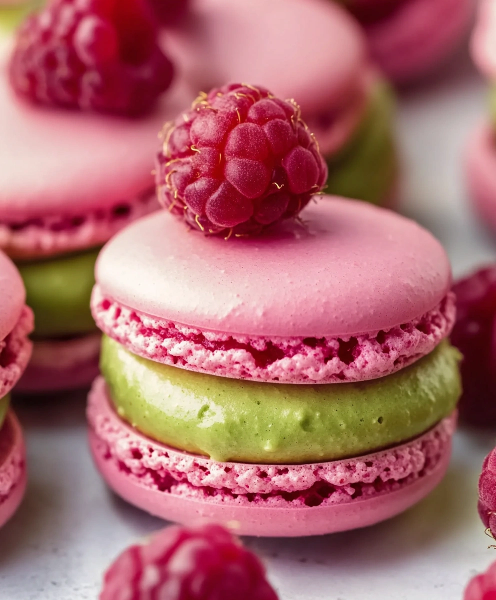 Raspberry Pistachio Macarons
