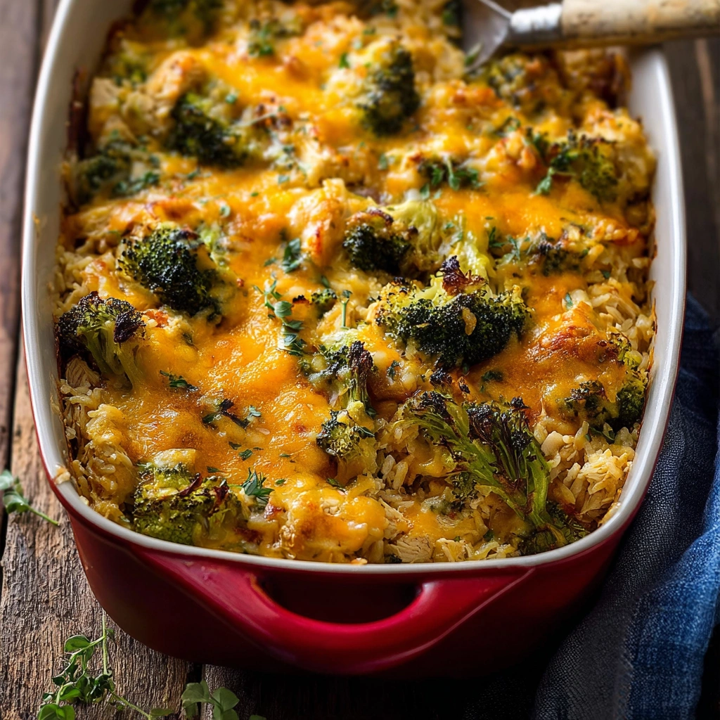 Broccoli Cheddar Chicken and Rice Casserole