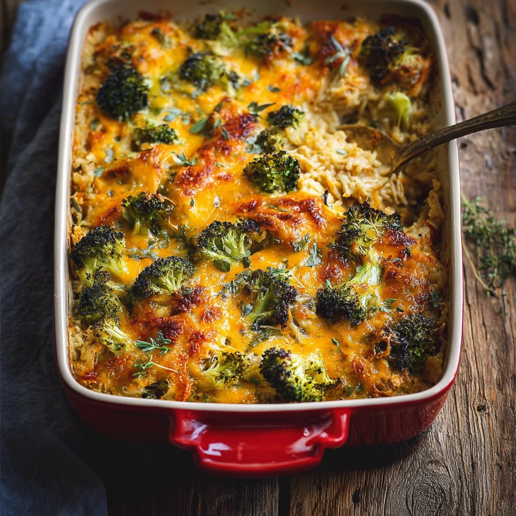 Broccoli Cheddar Chicken and Rice Casserole