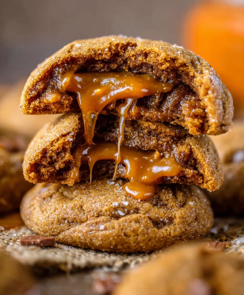 Caramel Stuffed Pumpkin Cookies
