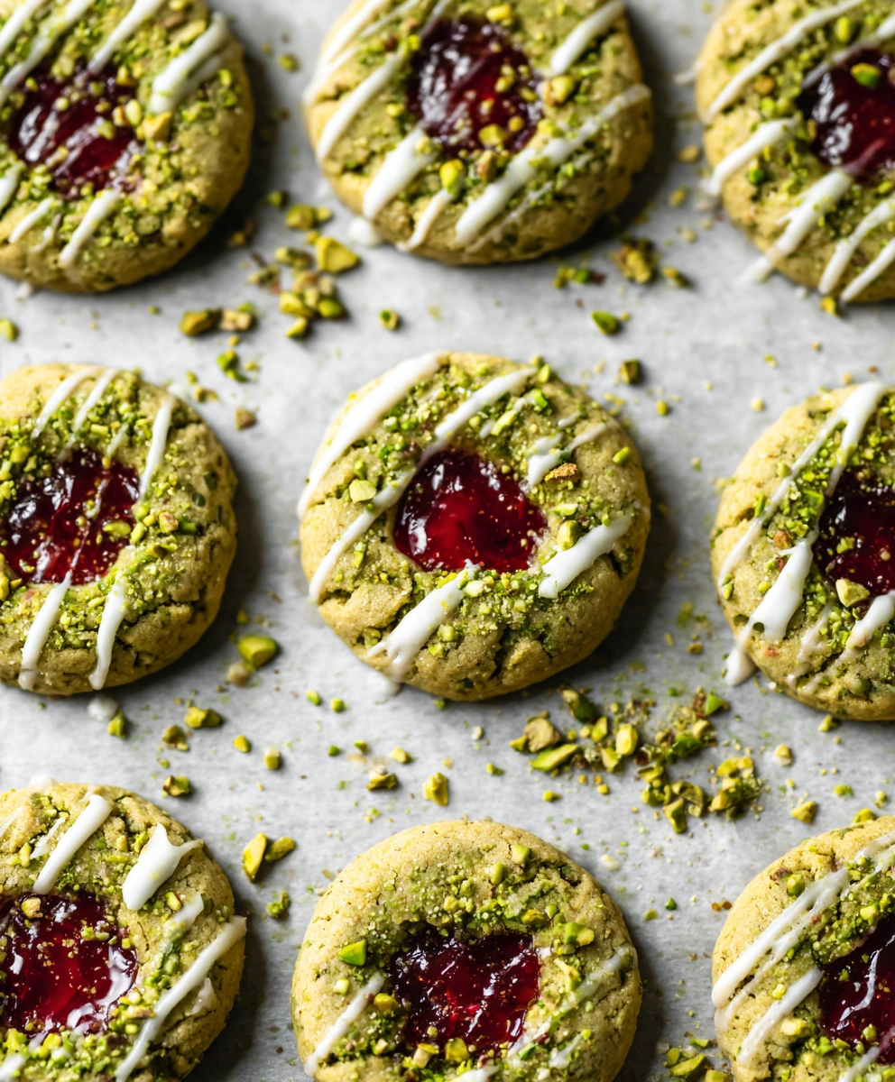 Pistachio & Cardamom Jam Thumbprint Cookies