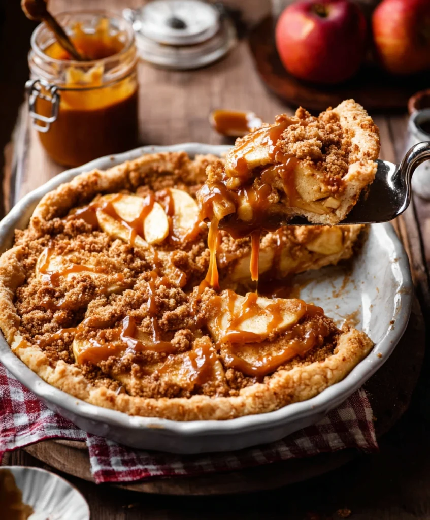 Caramel Apple Dessert Pizza with Cinnamon Streusel
