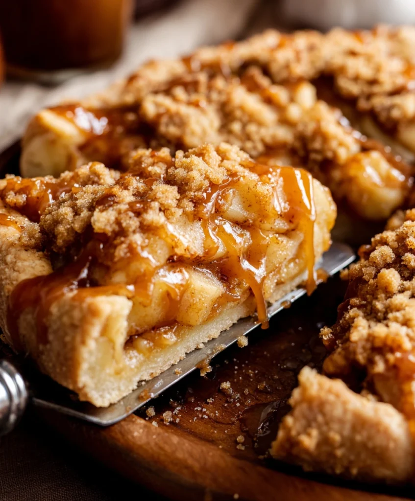Caramel Apple Dessert Pizza with Cinnamon Streusel