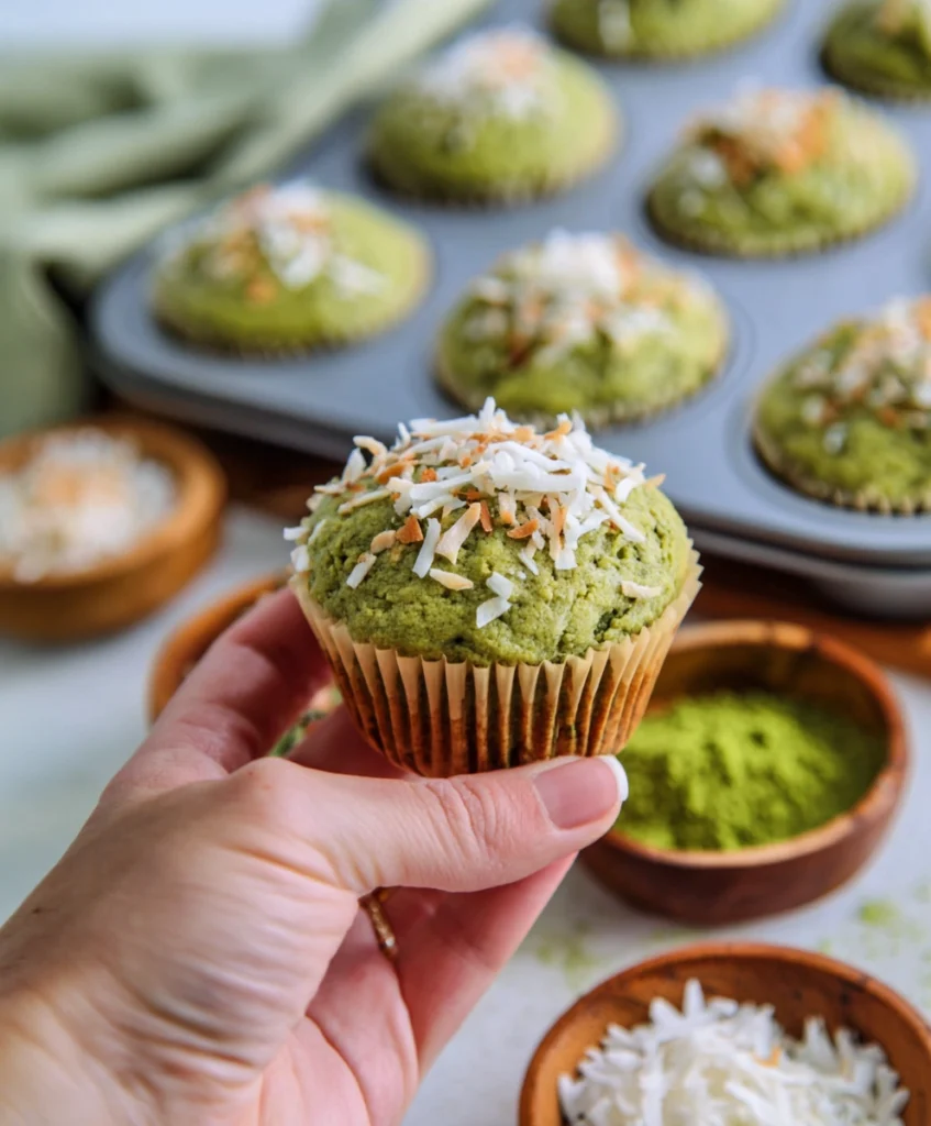 Healthy Matcha Muffins with Banana and Coconut