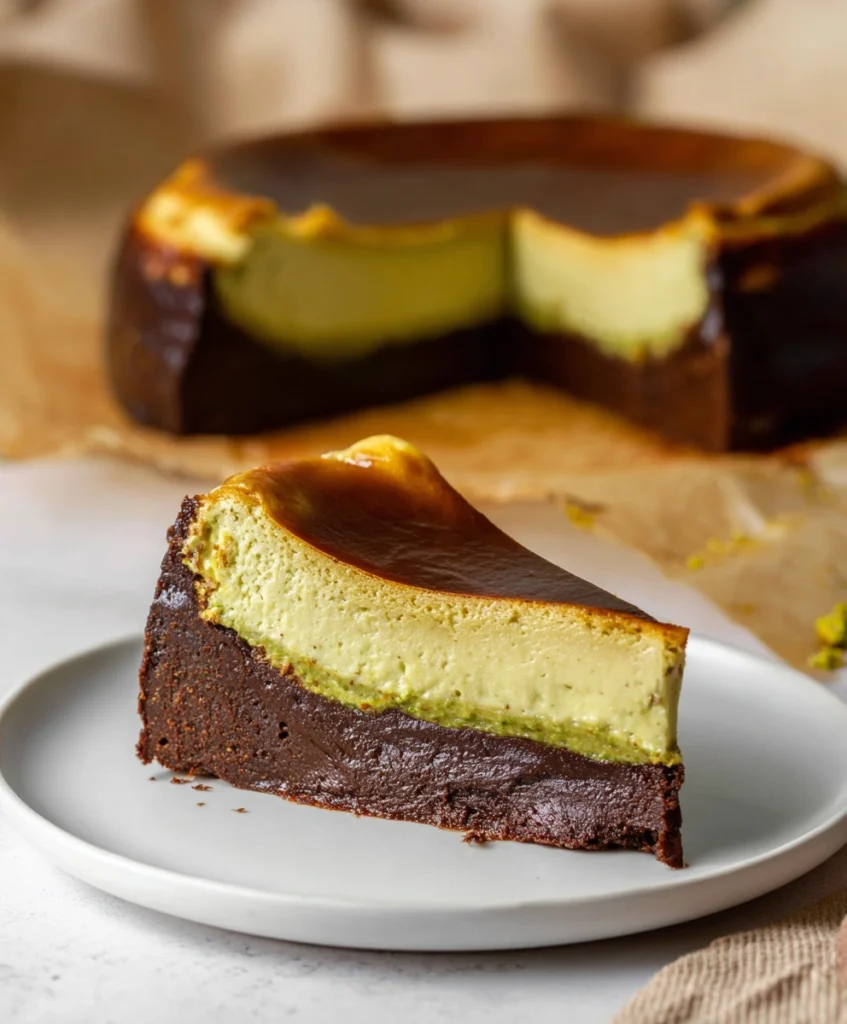 Pistachio Brownie Basque Cheesecake