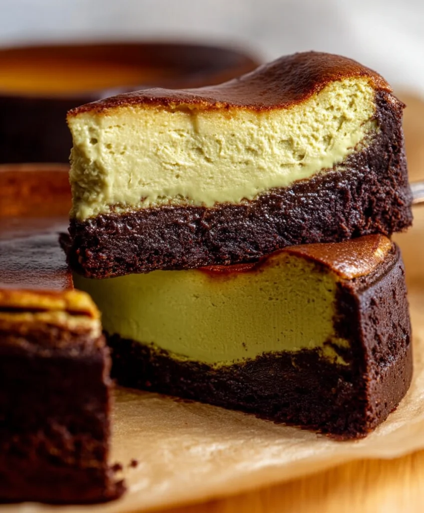 Pistachio Brownie Basque Cheesecake