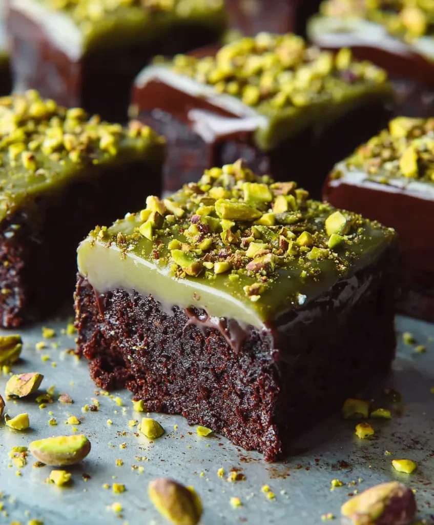 Pistachio Brownies with Pistachio Ganache