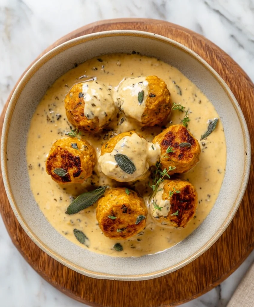 Pumpkin Chicken Meatballs in Sage Cream Sauce