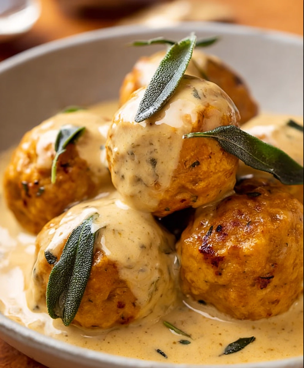 Pumpkin Chicken Meatballs in Sage Cream Sauce