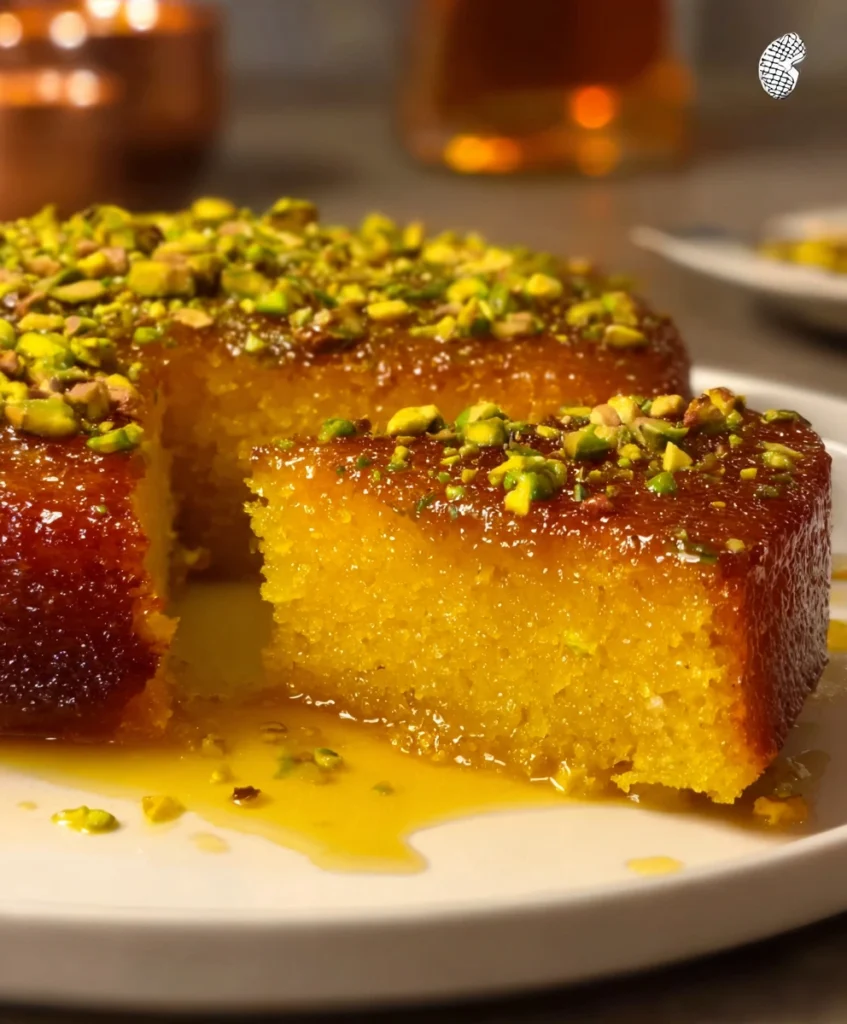 Saffron Pistachio Basbousa