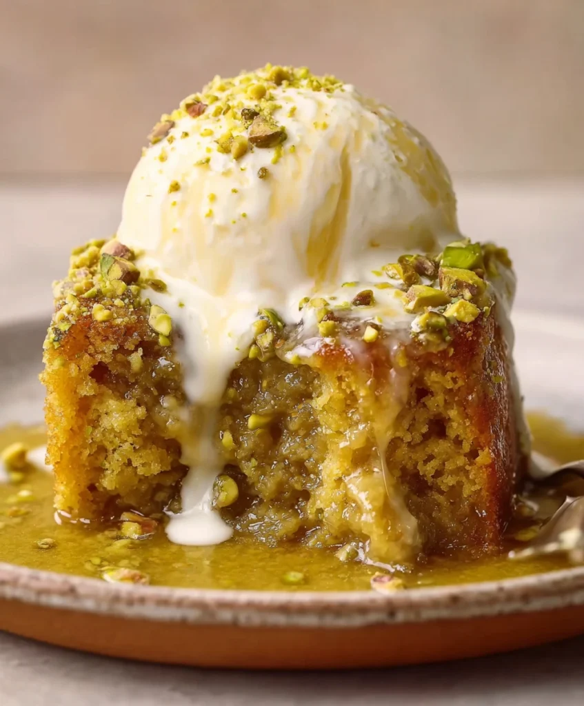 Sticky Pistachio Sponge Pudding
