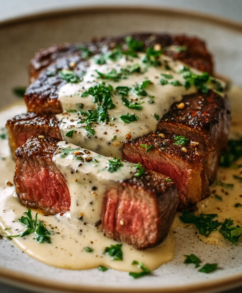 Juicy Steak with Creamy Garlic Sauce