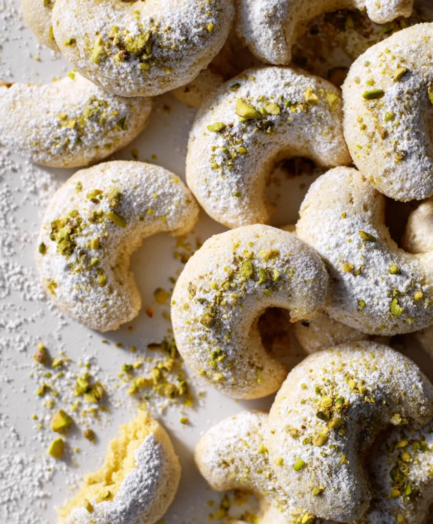 Almond Pistachio Crescent Cookies