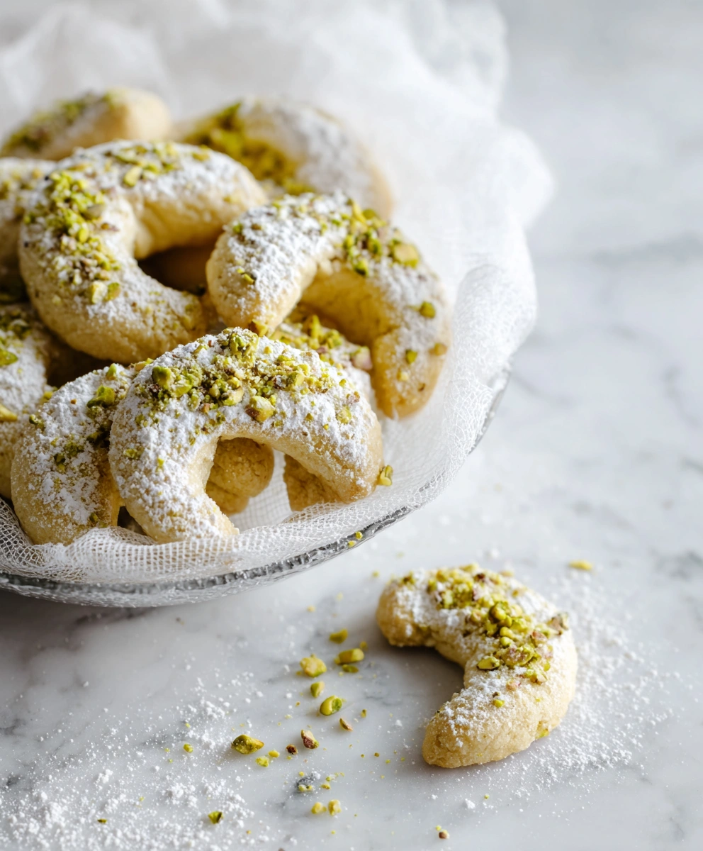 Almond Pistachio Crescent Cookies
