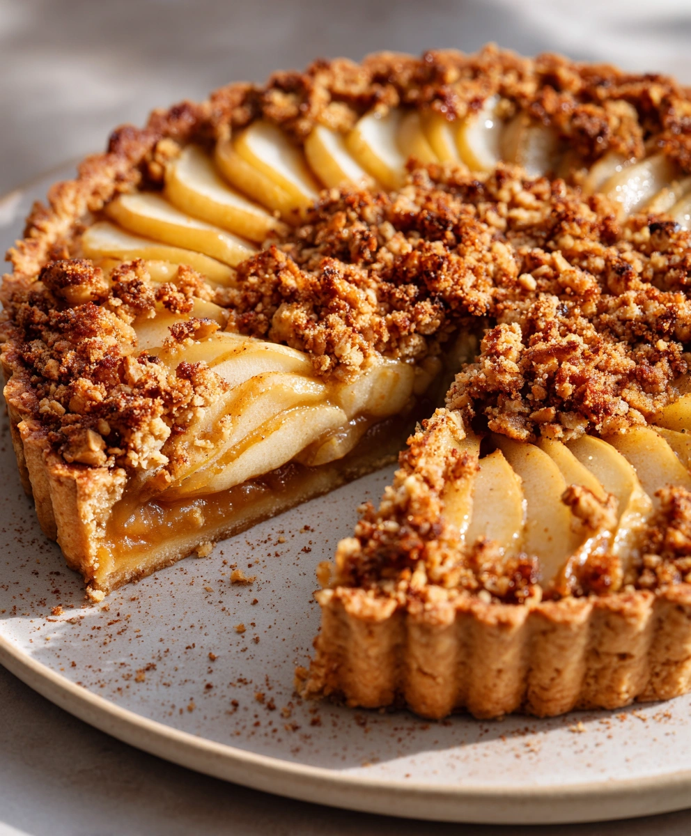 Chai Spiced Pear Almond Crumble Tart