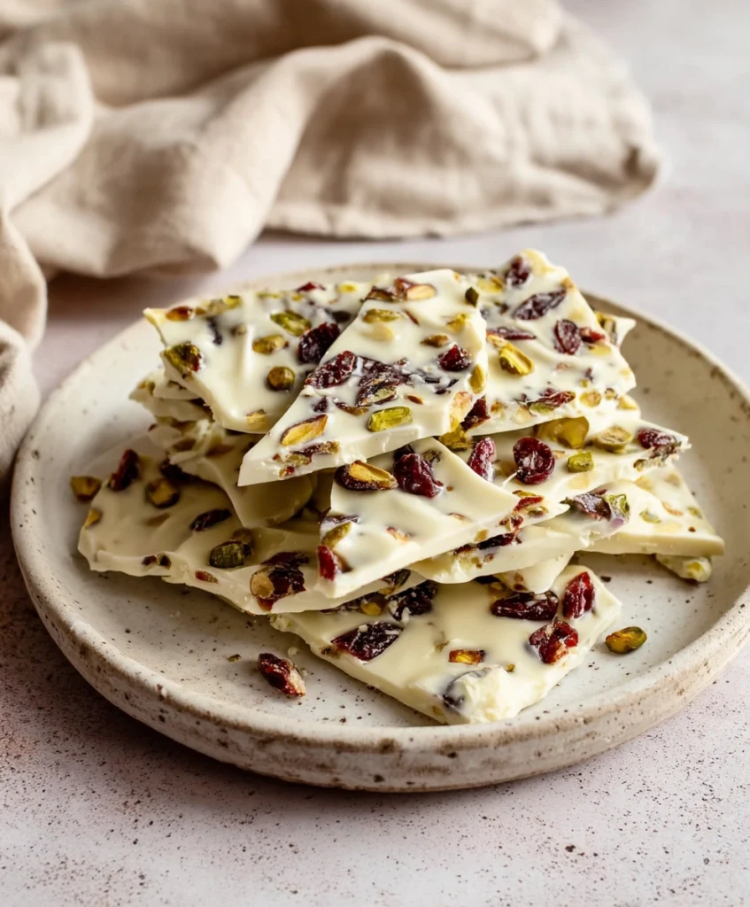Cranberry Pistachio White Chocolate Bark
