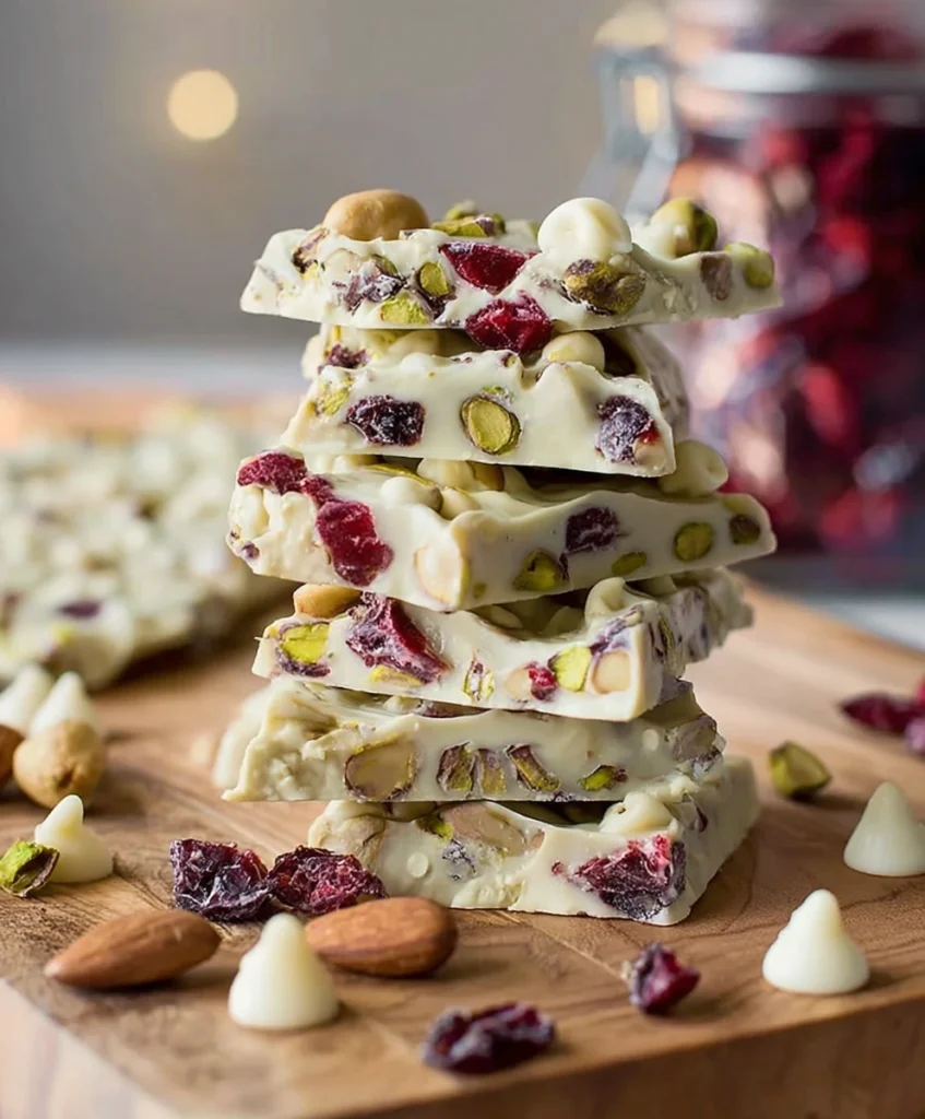 Cranberry Pistachio White Chocolate Bark