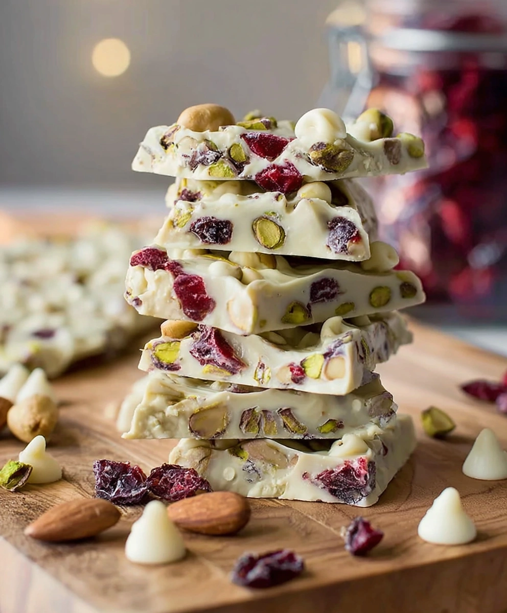 Cranberry Pistachio White Chocolate Bark