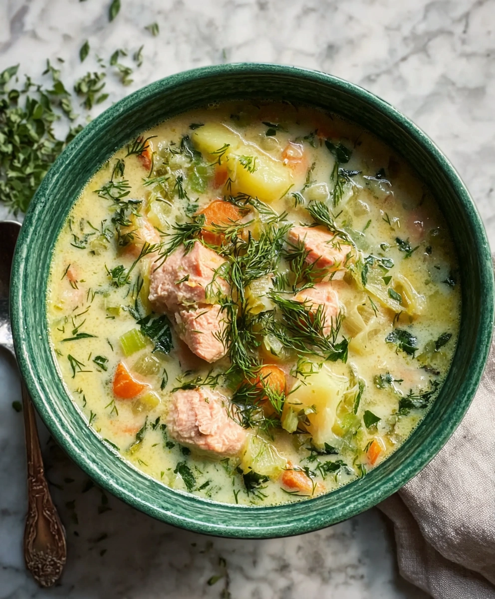 Creamy Dill Salmon Soup with Potatoes and Leeks
