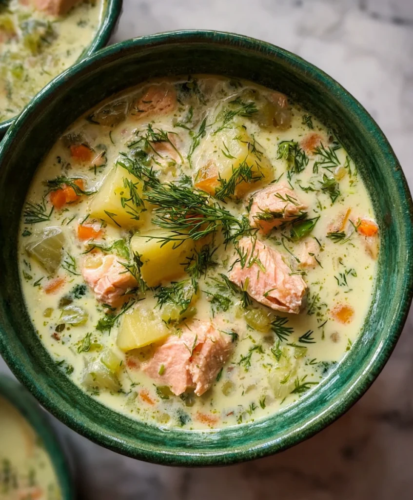 Creamy Dill Salmon Soup with Potatoes and Leeks
