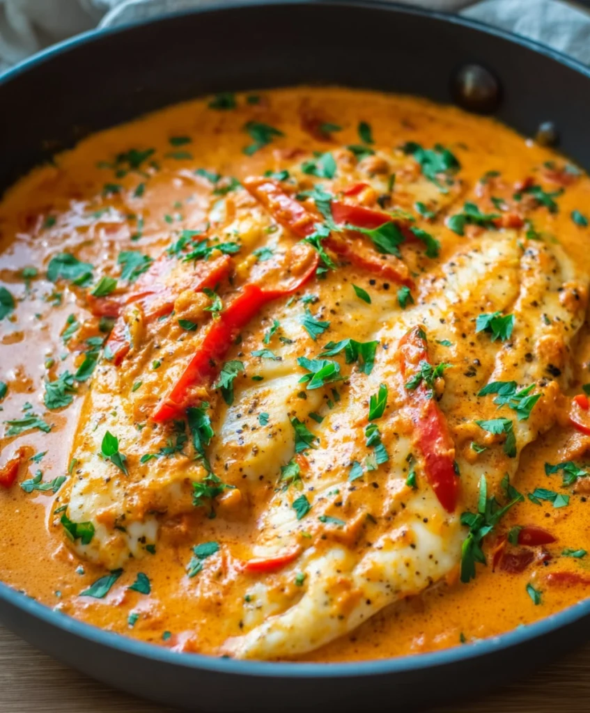 Flavorful Tilapia in Roasted Pepper Sauce