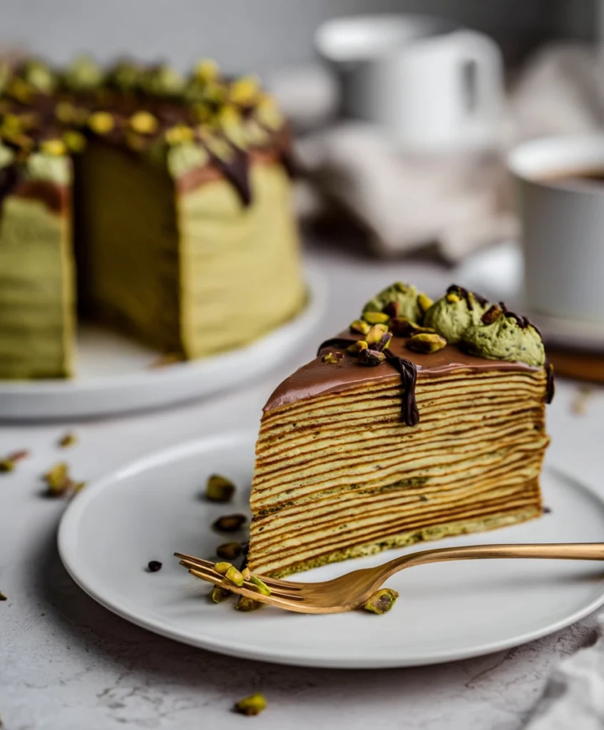 Pistachio & Chocolate Crêpes Cake