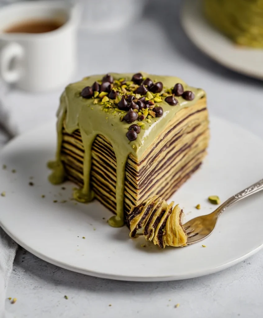 Pistachio & Chocolate Crêpes Cake