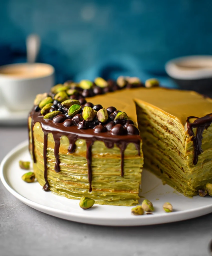 Pistachio & Chocolate Crêpes Cake