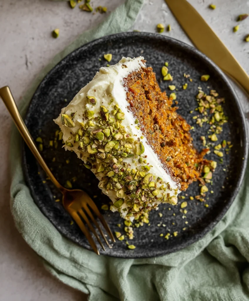 Vegan Carrot Pistachio Cake with Cream Cheese Frosting