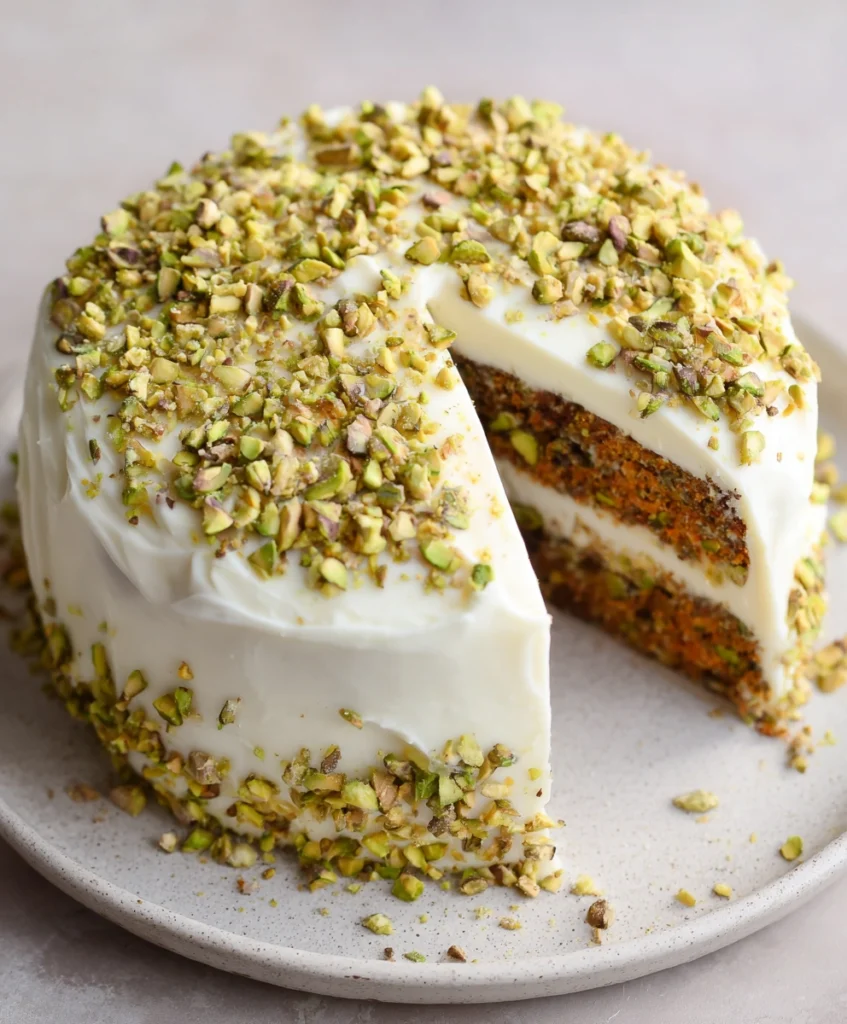 Vegan Carrot Pistachio Cake with Cream Cheese Frosting