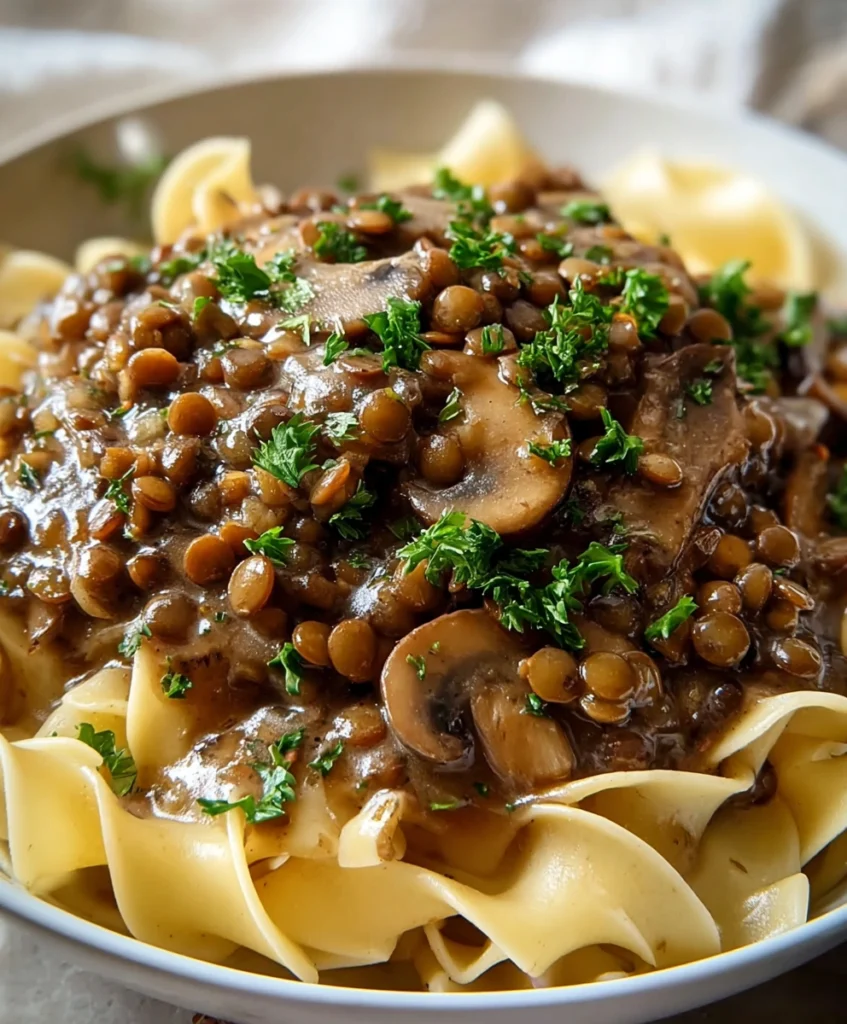 Vegan Lentil Mushroom Stroganoff
